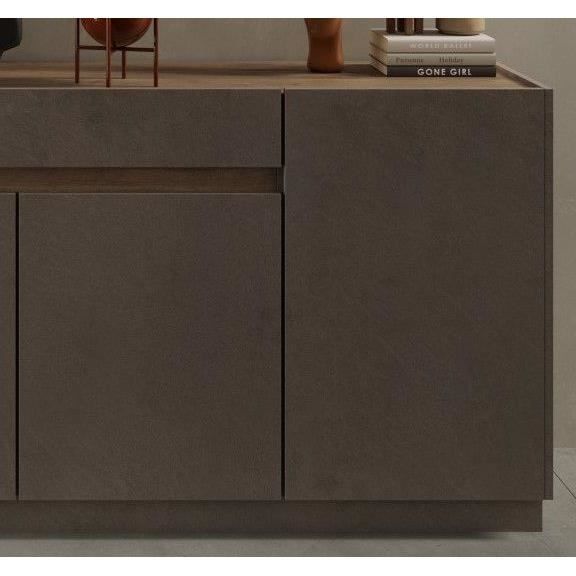 FIRENZE hoog dressoir - Brons en Mercury Eiken - 4 deuren + 1 lade - Eigentijdse stijl/design