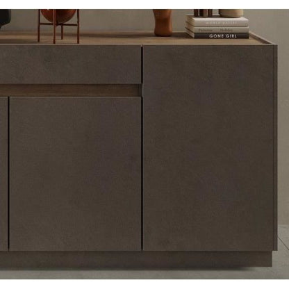 FIRENZE hoog dressoir - Brons en Mercury Eiken - 4 deuren + 1 lade - Eigentijdse stijl/design