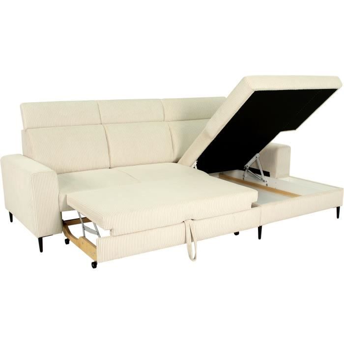 NIZZA Hoekbank met 4 zitplaatsen  - Beige ribfluweel - Opbergruimte - 250 x 166 x 92/104 cm
