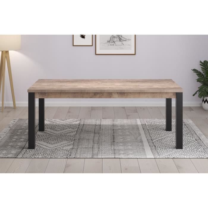 EMILE eettafel voor 10 personen - Tabaksbruin eiken en matzwarte melamine - L200 x D100 x H77 cm - TRENDTEAM