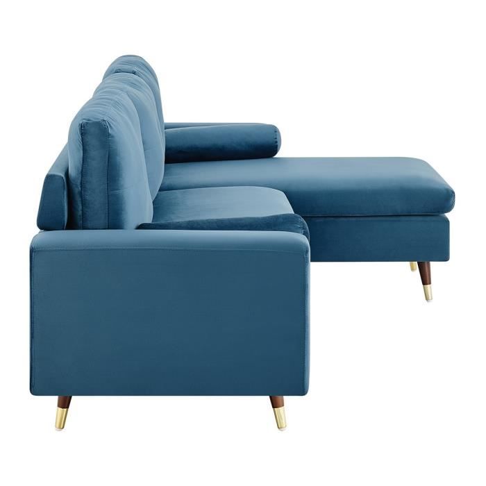 New York Omkeerbare vaste hoekbank - 3 plaatsen - blauwe stof - hout en gouden voeten - l 194 x d 139 x H 83