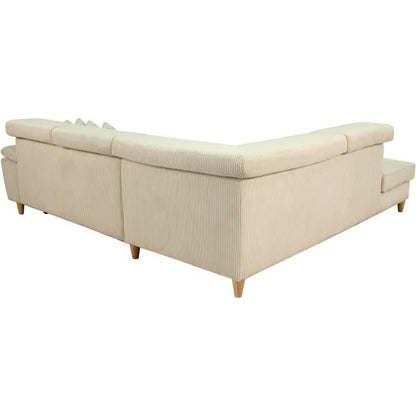 WESTON 4-zits slaapbank - Beige ribfluweel - Verstelbare hoofdsteunen - 259 x 227 x 77/92 cm