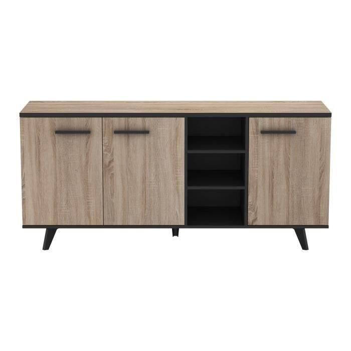 TV Kast Tafel Boffet Tafel Wayne - Melamine - Scandinavische stijl - geborsteld en Black Oak