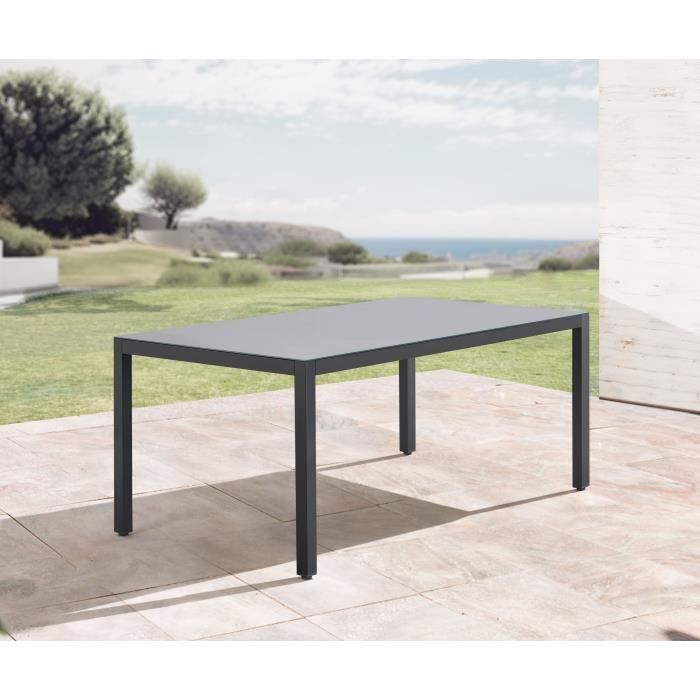Tuinset: tafel van 180 cm + 8 stoelen - Aluminium structuur - Blad van gehard glas - Grijs