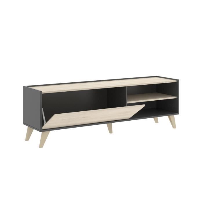 NESS woonkamerset: TV-meubel + Opklapbare salontafel - Melamine - Decor eiken en antraciet