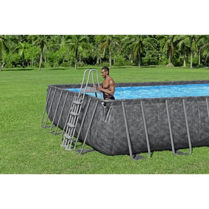 BESTWAY bovengrondse buisvormige zwembadset - APX 365 - 956 x 488 x 132 cm - Rechthoekig (zandfilter, 500g polysphere, ladder, afdekking)