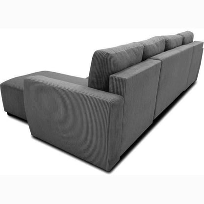 PHARELL 5/6-zits panoramische converteerbare hoekbank - Antraciet ribfluweel stof - Opbergdoos - L297 x P155 x H7
