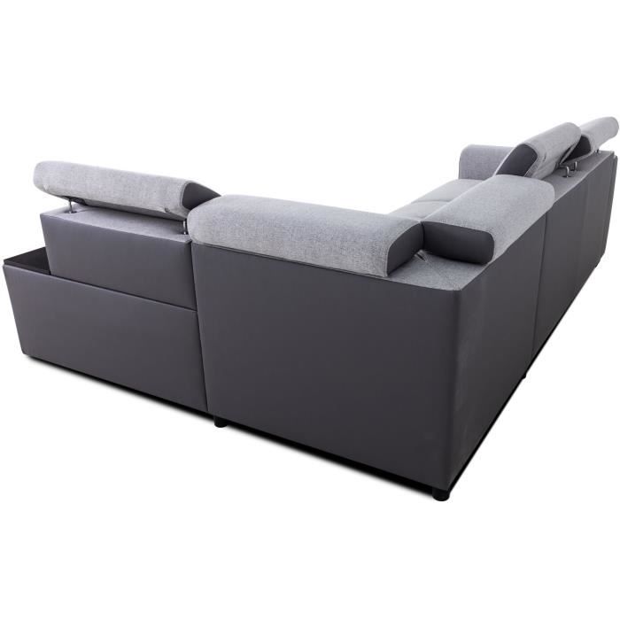 KELIO omkeerbare hoekbank - 4/5 zitplaatsen  - Silex PU bi-materiaal stof / Grijs - 3 hoofdsteunen - 245 x 184 x 77/87 cm