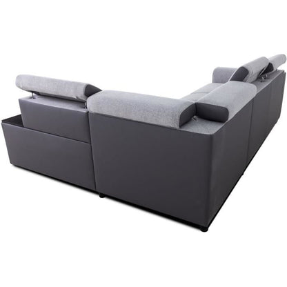 KELIO omkeerbare hoekbank - 4/5 zitplaatsen  - Silex PU bi-materiaal stof / Grijs - 3 hoofdsteunen - 245 x 184 x 77/87 cm