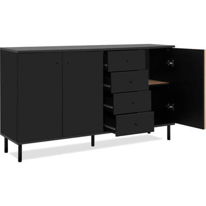 Dressoir - MONZA - Zwart decor / ambachtelijk eikenhout - 3 deuren - 4 laden - 160 x 90 x 40 cm