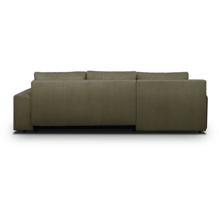 INDIAN hoekbank met 5 zitplaatsen - Khakigroene corduroy stof - Opbergvak - 289 x 94/188 x 88 cm