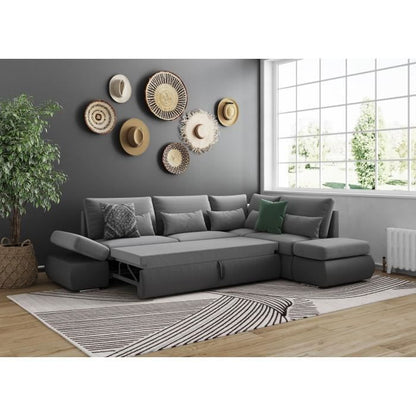 SEVARA 4-zits omkeerbare hoekbank - PU en grijze stof - Opbergdoos - L267 x D200 x H90 cm