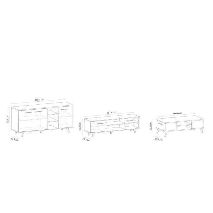 TV Kast Tafel Boffet Tafel Wayne - Melamine - Scandinavische stijl - geborsteld en Black Oak