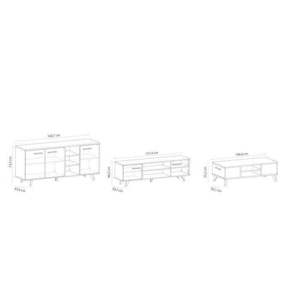 TV Kast Tafel Boffet Tafel Wayne - Melamine - Scandinavische stijl - geborsteld en Black Oak