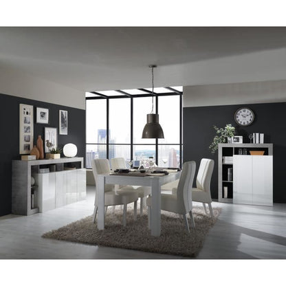 Maestro buffet - betonlook en glanzend gelakt wit - 4 deuren - l 184 x d 42 x H 93 cm
