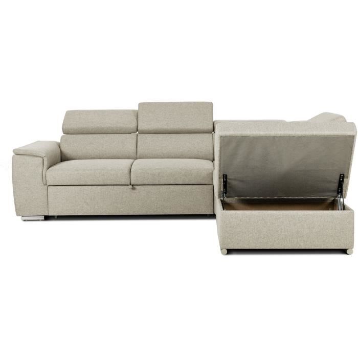 DAYTONA Reversible hoekbank met commode - 5 plaatsen - Beige stof - 260 x 77 / 94 x 216 cm