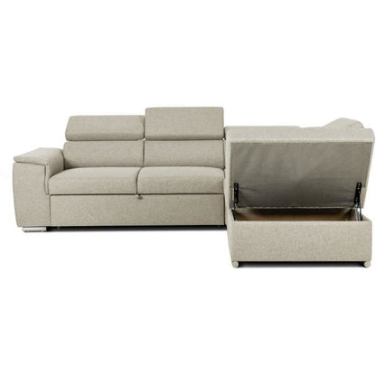 DAYTONA Reversible hoekbank met commode - 5 plaatsen - Beige stof - 260 x 77 / 94 x 216 cm