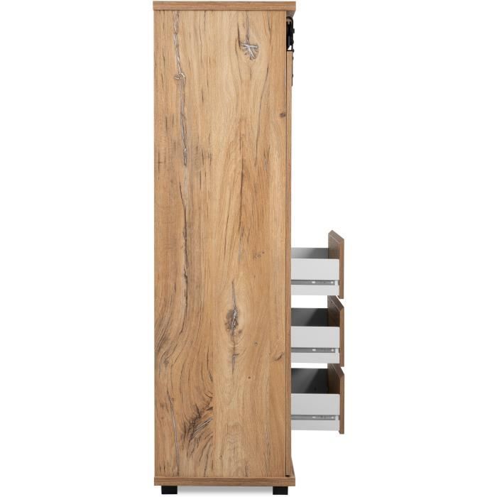 MANZANO dressoir - Flagstaff eiken decor - 1 schuifdeur + 3 laden + 2 nissen - L120 x H140 x D40 cm