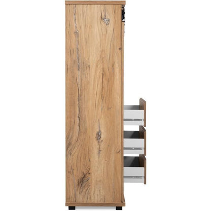 MANZANO dressoir - Flagstaff eiken decor - 1 schuifdeur + 3 laden + 2 nissen - L120 x H140 x D40 cm