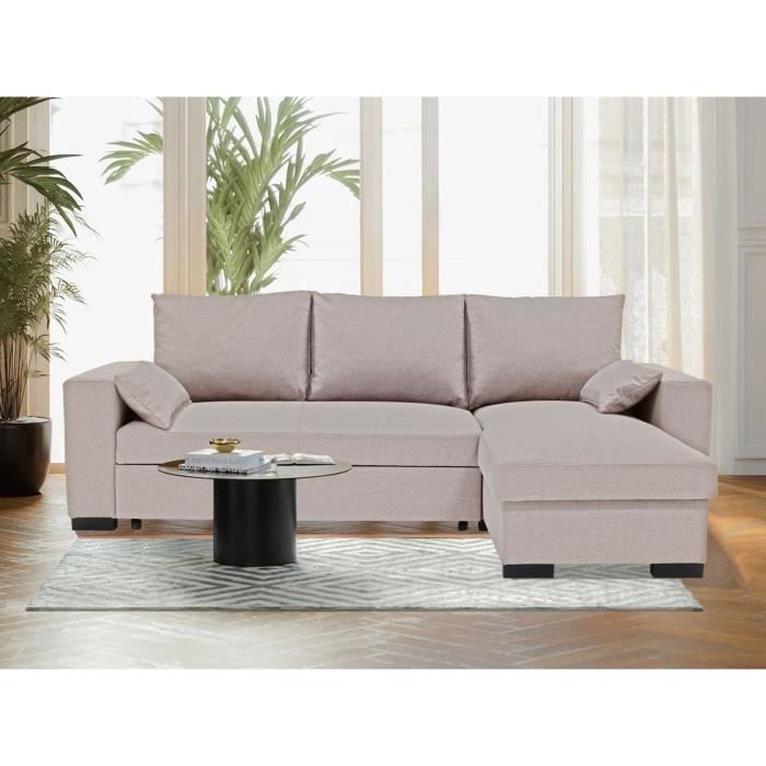 MORGAN Converteerbare hoekbank - 3 plaatsen - Beige met ladekast en decoratieve kussens
