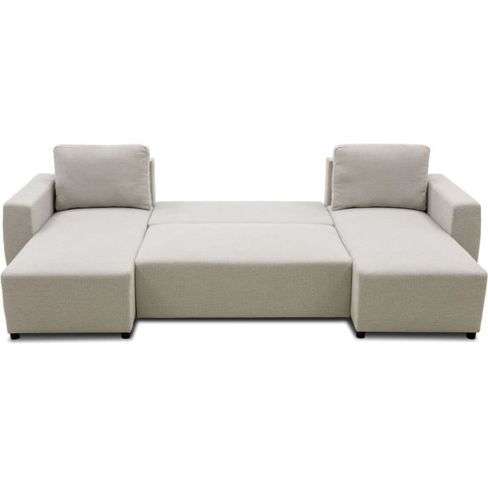 PHARELL 5/6-zits panoramische converteerbare hoekbank - Beige stof - Opbergdoos - L297 x D155 x H71/85 cm