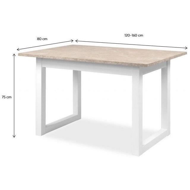 Houston uitschuifbare eettafel - 160-200 x 75 x 90 cm - Blad met travertijneffect - 1 verlengstuk inbegrepen - 10 personen