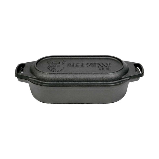 Nederlandse Oven Braadpan Gietijzer met Grill Deksel Ovaal 1 Liter