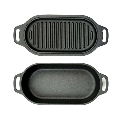 Nederlandse Oven Braadpan Gietijzer met Grill Deksel Ovaal 1 Liter