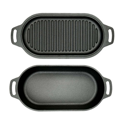 Nederlandse Oven Braadpan Gietijzer met Grill Deksel Ovaal 2 Liter