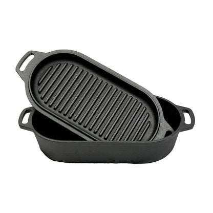 Nederlandse Oven Braadpan Gietijzer met Grill Deksel Ovaal 2 Liter