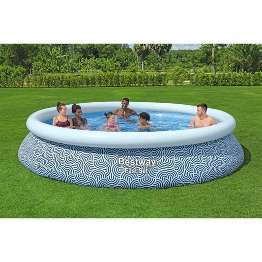 BESTWAY Opblaasbare Zwembadset - Snelle Installatie - 396 x 84 cm - Rond (Cartridgefilter, 1 Cartridge)