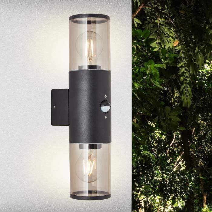 Sergioro Outdoor Wandlamp 2L met detector, Depoli Zwart, 2x27 20W, bol niet inbegrepen