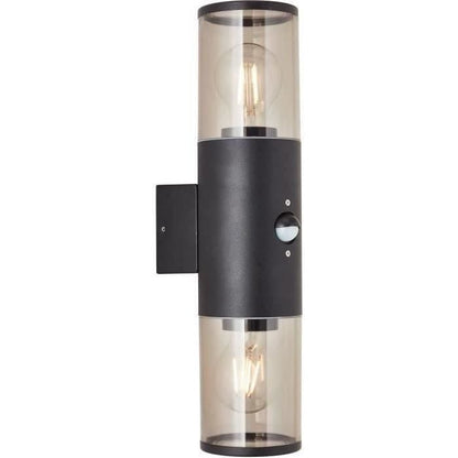 Sergioro Outdoor Wandlamp 2L met detector, Depoli Zwart, 2x27 20W, bol niet inbegrepen