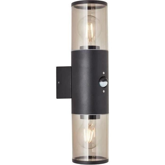 Sergioro Outdoor Wandlamp 2L met detector, Depoli Zwart, 2x27 20W, bol niet inbegrepen
