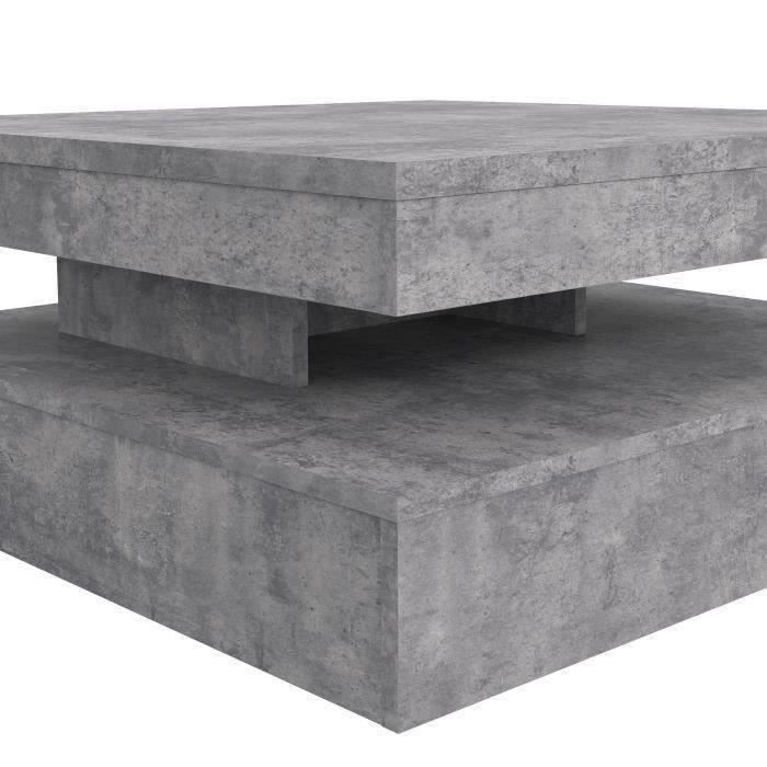Vierkante draaibare salontafel - Spaanplaat - Lichtgrijs betondecor - Klassiek - L 78 x D 78 x H 35,4 cm - KOFFIE
