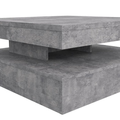 Vierkante draaibare salontafel - Spaanplaat - Lichtgrijs betondecor - Klassiek - L 78 x D 78 x H 35,4 cm - KOFFIE