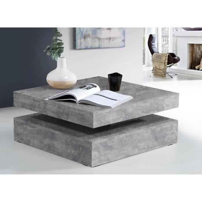Vierkante draaibare salontafel - Spaanplaat - Lichtgrijs betondecor - Klassiek - L 78 x D 78 x H 35,4 cm - KOFFIE