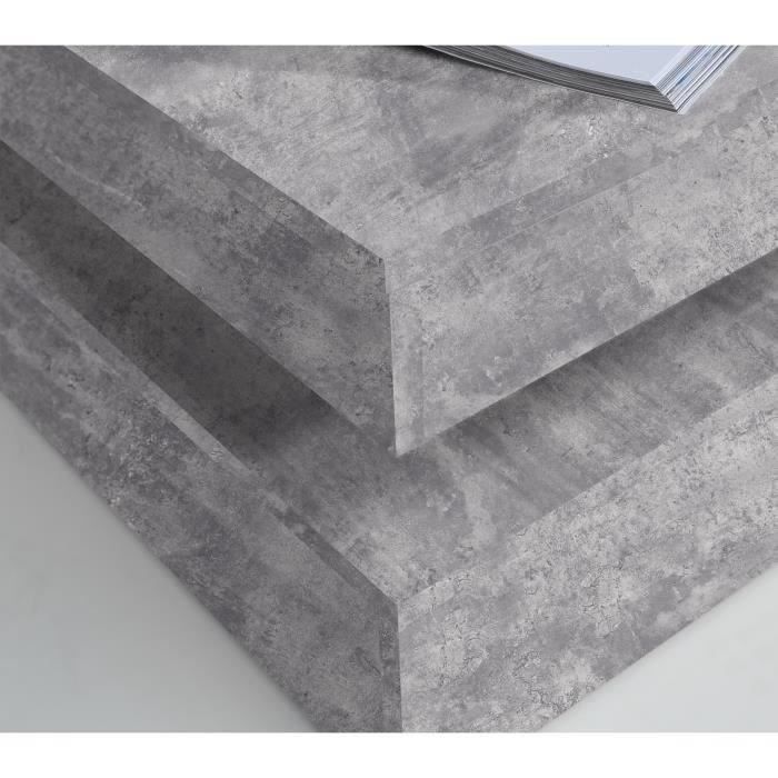 Vierkante draaibare salontafel - Spaanplaat - Lichtgrijs betondecor - Klassiek - L 78 x D 78 x H 35,4 cm - KOFFIE