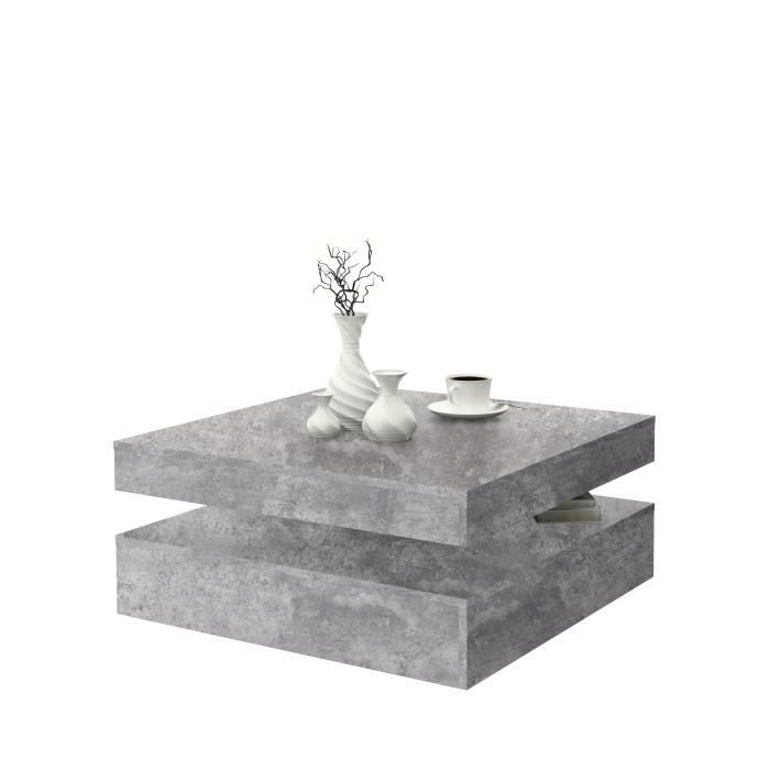 Vierkante draaibare salontafel - Spaanplaat - Lichtgrijs betondecor - Klassiek - L 78 x D 78 x H 35,4 cm - KOFFIE