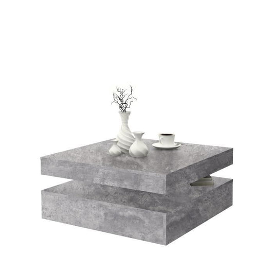 Vierkante draaibare salontafel - Spaanplaat - Lichtgrijs betondecor - Klassiek - L 78 x D 78 x H 35,4 cm - KOFFIE