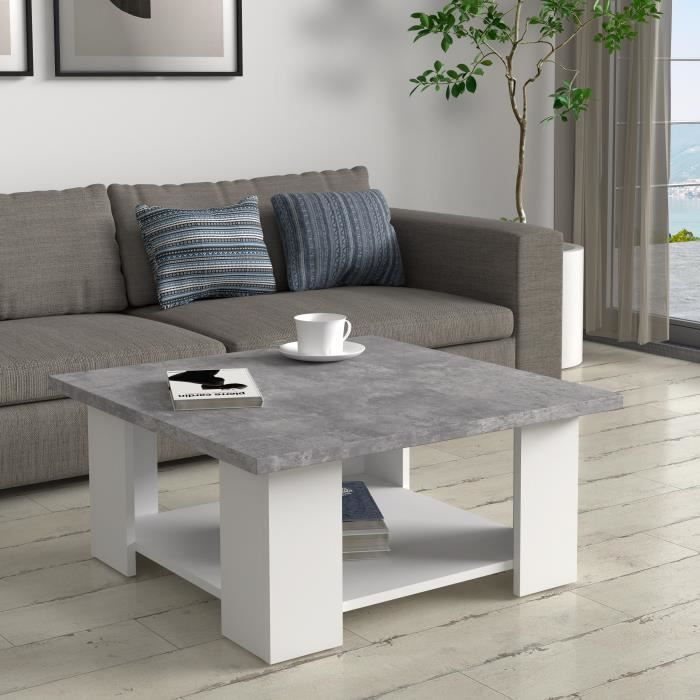 PILVI Salontafel - Wit en lichtgrijs beton - L 67 x D 67 x H 31 cm