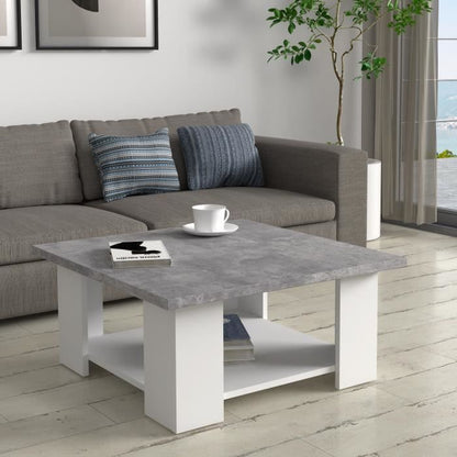 PILVI Salontafel - Wit en lichtgrijs beton - L 67 x D 67 x H 31 cm