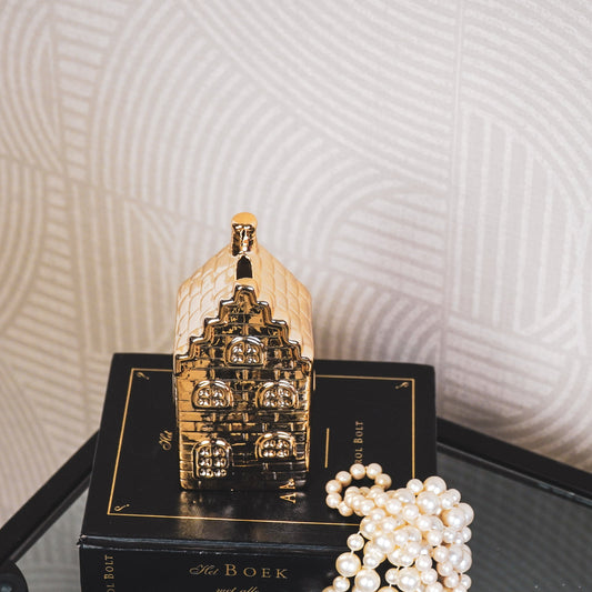 Ornament- Spaarpot - Huis - Keramiek - Goud - 7x7x13cm