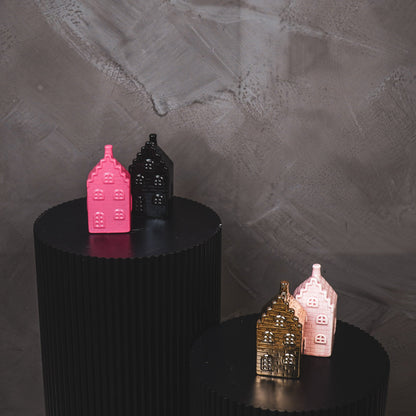 Ornament- Spaarpot - Huis - Keramiek - Goud - 7x7x13cm