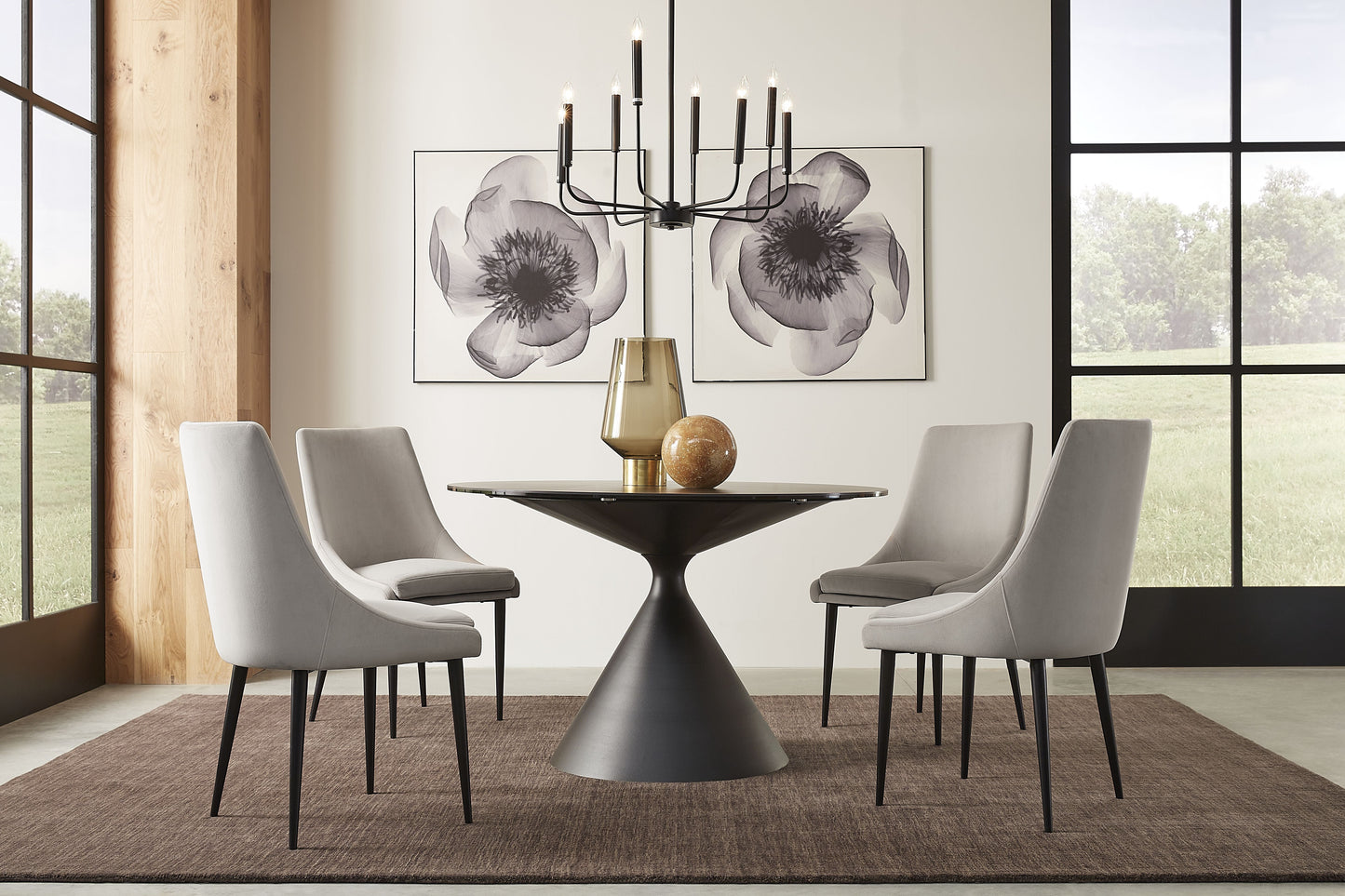 Winston stenen blad metalen onderstel ronde eettafel in zwart.