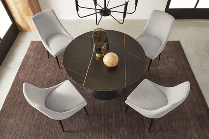 Winston stenen blad metalen onderstel ronde eettafel in zwart.