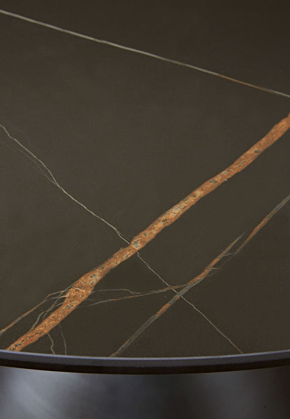 Winston stenen blad metalen onderstel ronde eettafel in zwart.