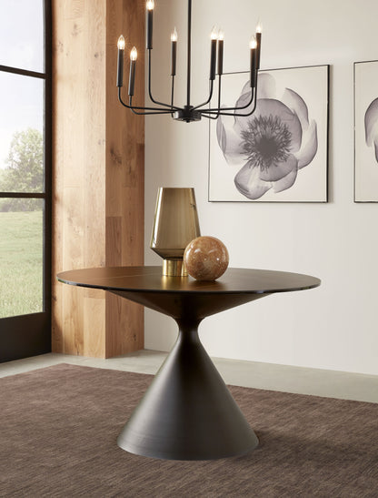 Winston stenen blad metalen onderstel ronde eettafel in zwart.