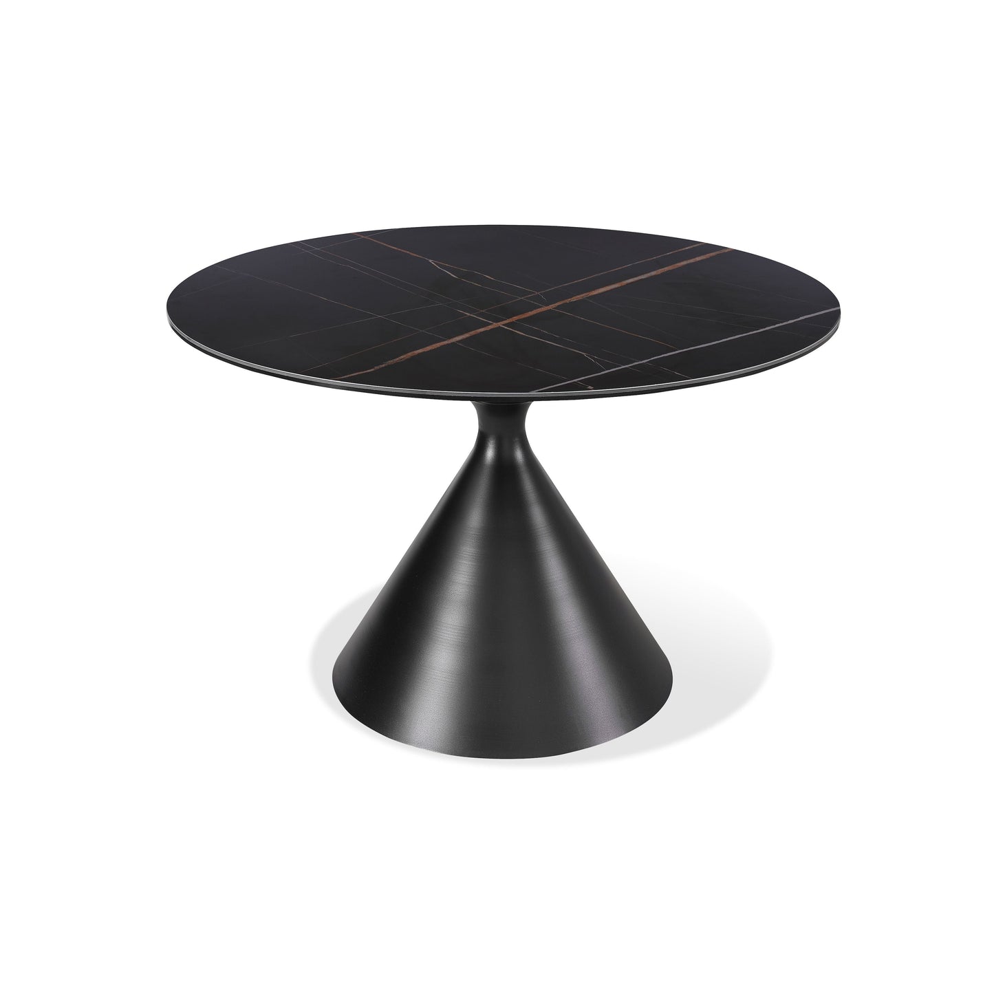 Winston stenen blad metalen onderstel ronde eettafel in zwart.