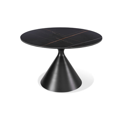 Winston stenen blad metalen onderstel ronde eettafel in zwart.